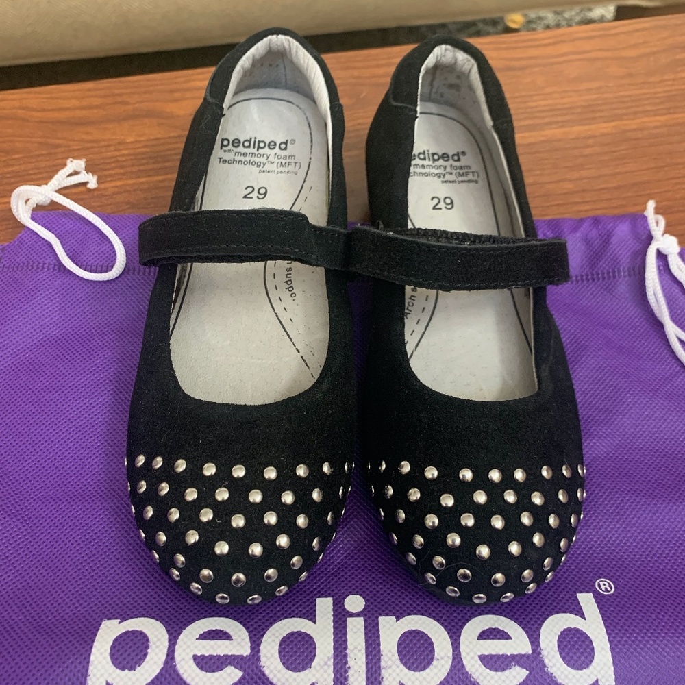 NEW Pediped Girls Dress Shoes, Black/Silver, Suede, Size 12/12.5